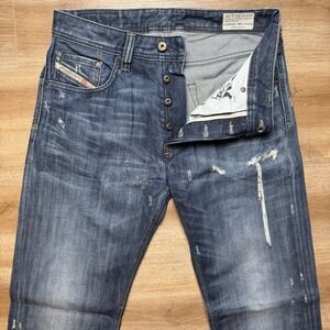 Diesel Jeans Men 30x34 Blue Larkee-Relaxed Comfort Straight Thrashed (Tag 30x32)